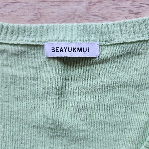 NWoT BEA YUK MUI Crystal Embellished Silk Cotton Sweater V-Neck Green - Picture 7 of 11